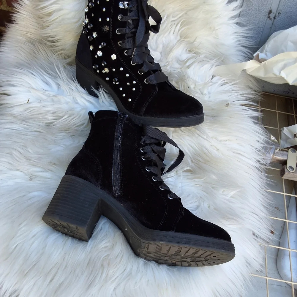 Madden Veera Velvet embellished Combat boots 9 - Picture 15 of 16